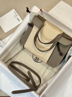 Hermès Halzan 25 Evercolor Etoupe Silver Hardware