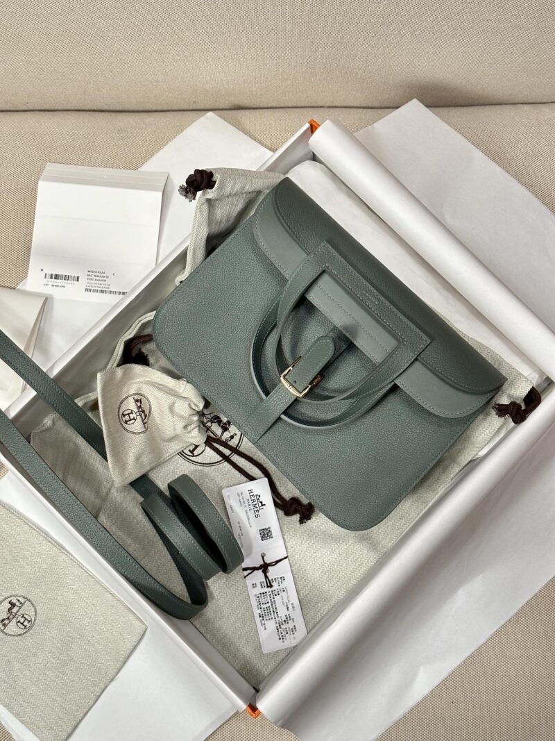 Hermès Halzan 25 Evercolor Vert Amande Gold Hardware