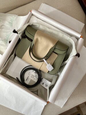 Hermès Halzan 25 Taurillon Clemence & Swift Sauge Silver Hardware