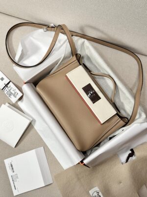 Hermès Mini Kelly 2424 Evercolor & Swift Chai & Nata & Potiron Silver Hardware