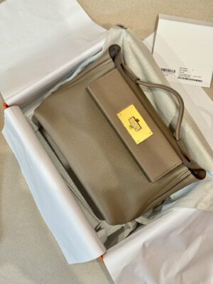 Hermès Mini Kelly 2424 Evercolor & Swift Etoupe Gold Hardware