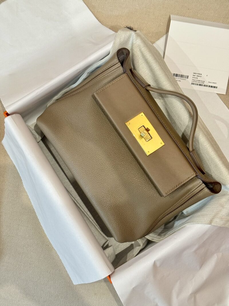 Hermès Mini Kelly 2424 Evercolor & Swift Etoupe Gold Hardware