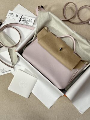 Hermès Mini Kelly 2424 Evercolor & Swift Mauve Pale Silver Hardware