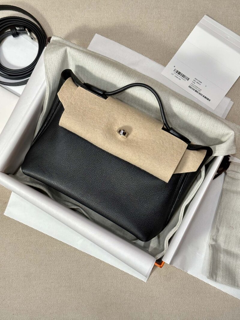 Hermès Mini Kelly 2424 Evercolor & Swift Noir Silver Hardware
