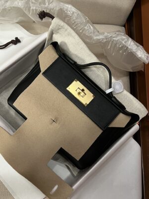 Hermès Mini Kelly 2424 Evercolor & Swift Noir Gold Hardware