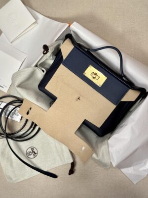 Hermès Mini Kelly 2424 Evercolor & Swift Blue Nuit & Blue Navy Gold Hardware