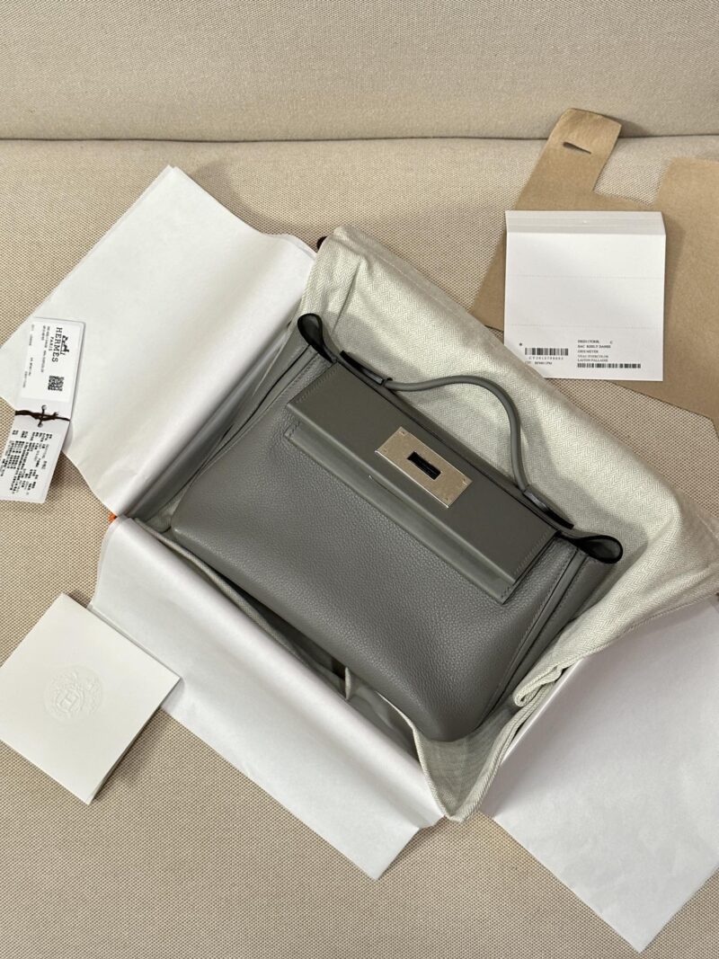 Hermès Mini Kelly 2424 Evercolor & Swift Gris Meyer Silver Hardware - Image 4