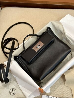Hermès Mini Kelly 2424 Volupto & Swift Noir Silver Hardware