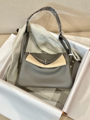 Hermès Lindy 26 Taurillon Clemence Gris Meyer Silver Hardware