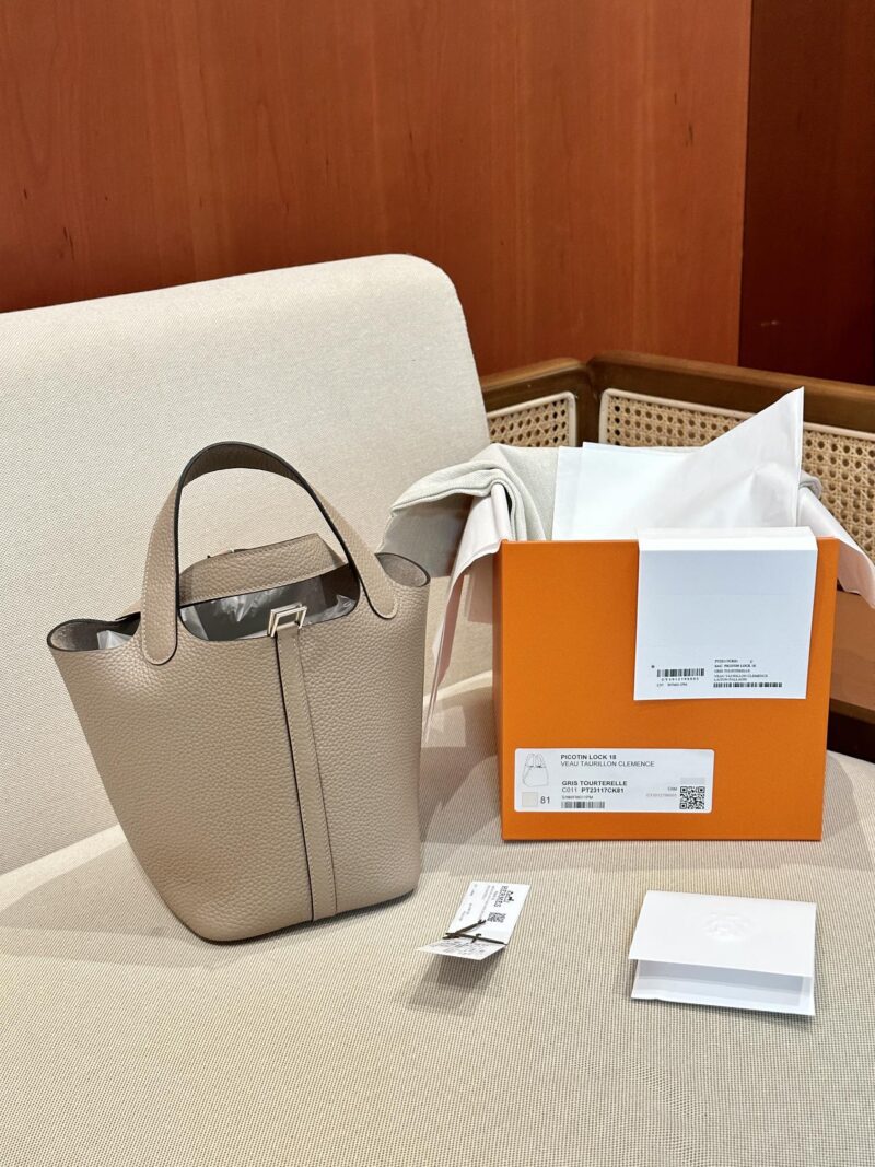 Hermès Picotin 18 Clemence Gris Tourterelle Silver Hardware