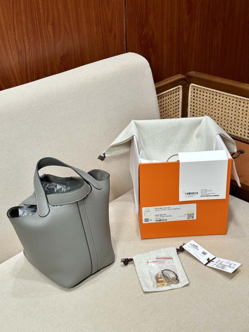 Hermès Picotin 18 Taurillon Clemence Gris Meyer Gold Hardware