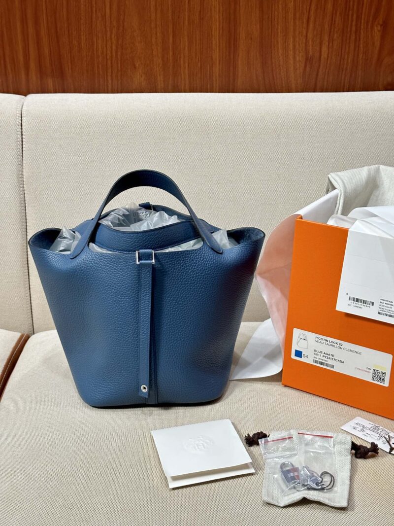 Hermès Picotin 22 Taurillon Clemence Deep Blue Silver Hardware