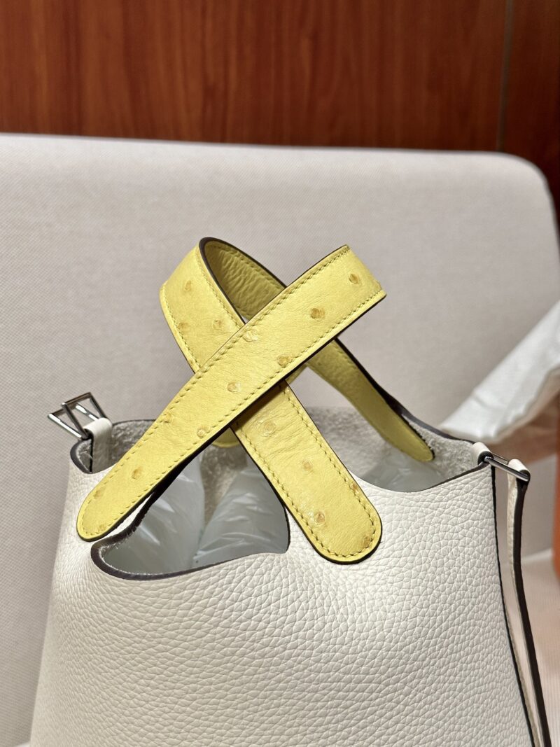 Hermès Picotin 18 Taurillon Clemence & Ostrich Nata & Lime Silver Hardware - Image 5