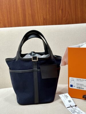 Hermès Picotin Cargo 18 Canvas & Leather Deep Blue & Noir Gold Hardware