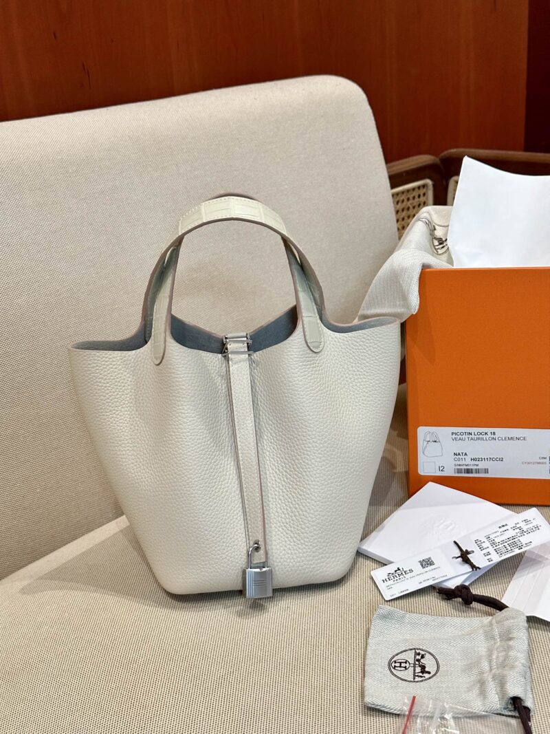 Hermès Picotin Touch 18 Taurillon Clemence & Matte Alligator Craie Silver Hardware - Image 2