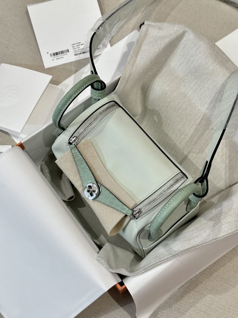 Hermès Mini Lindy 19 Swift & Crocodile Vert Fizz Silver Hardware - Image 3