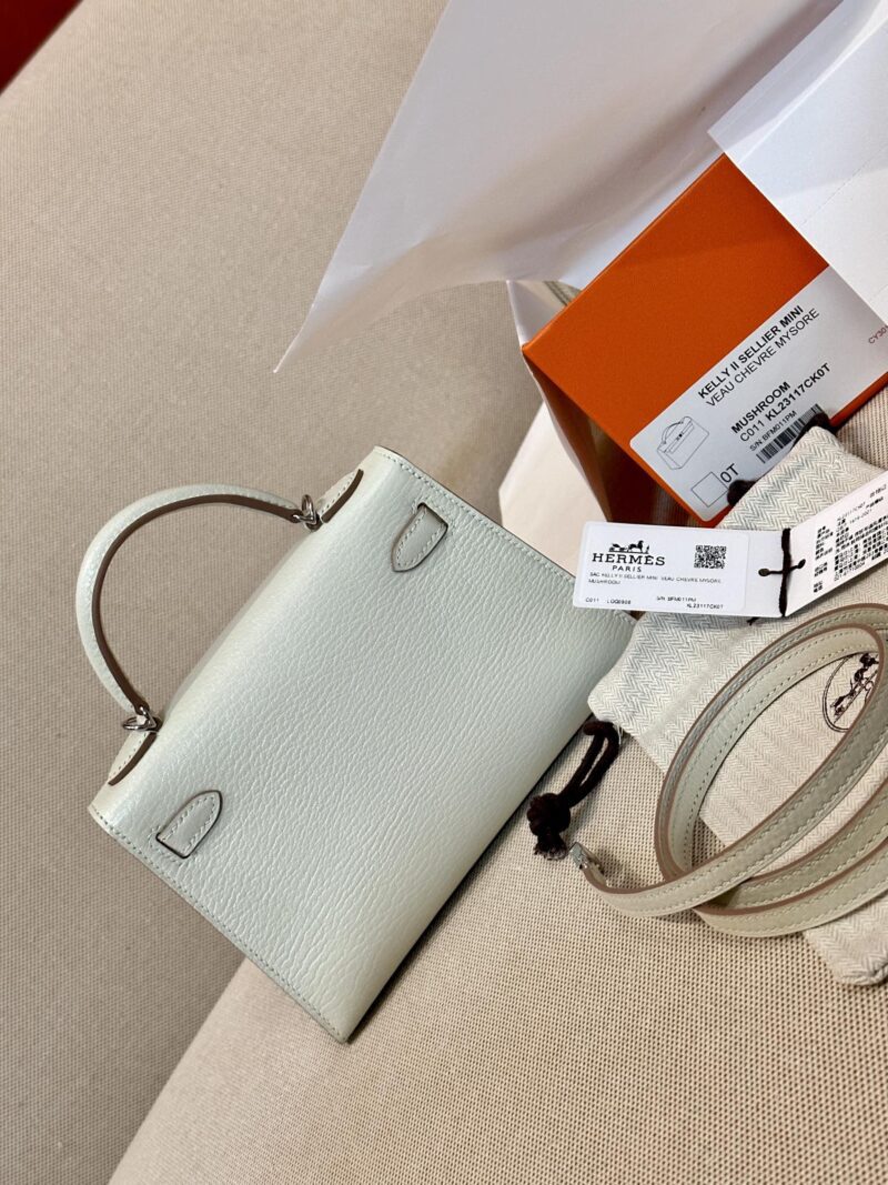 Hermès Mini Kelly 19 Chevre Mushroom Silver Hardware - Image 6