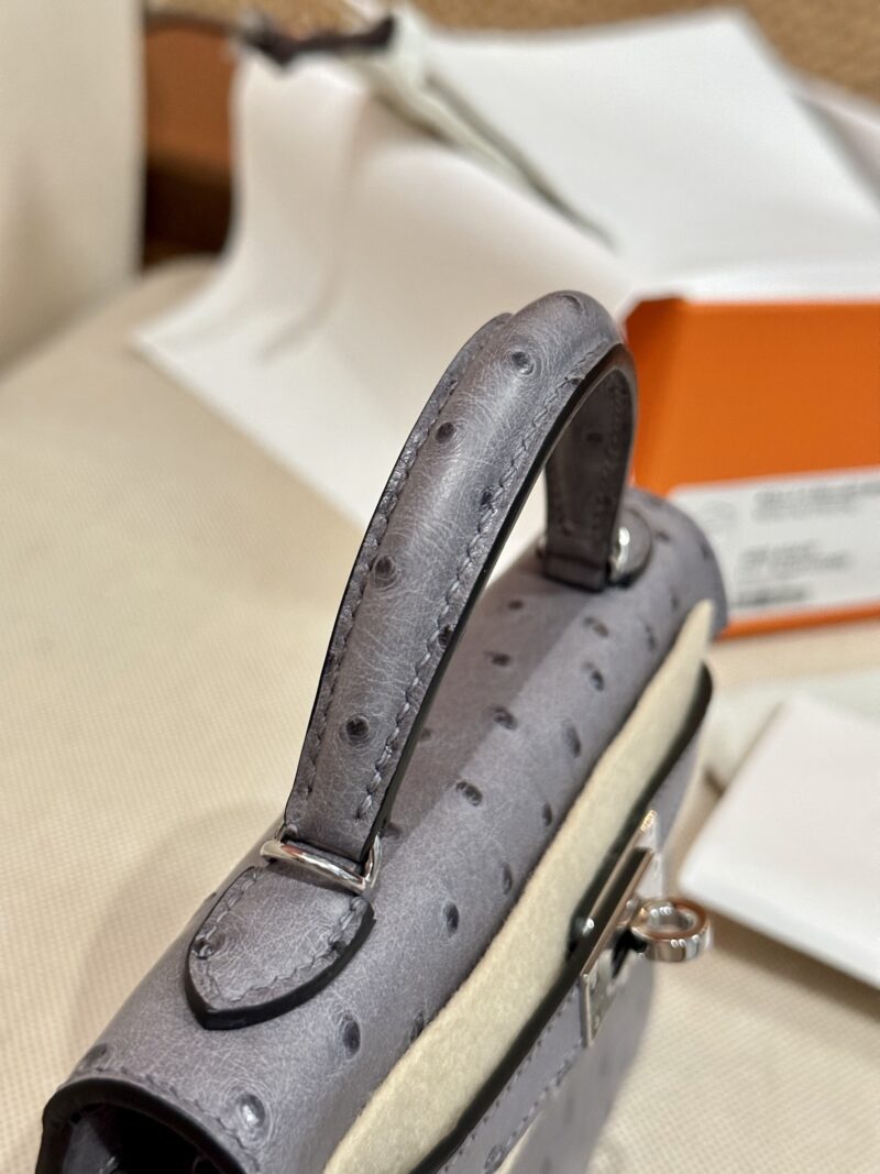Hermès Mini Kelly 19 Ostrich Gris Agate Silver Hardware - Image 7