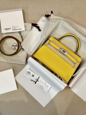 Hermès Mini Kelly Epsom Amber & Gris Pearl Silver Hardware