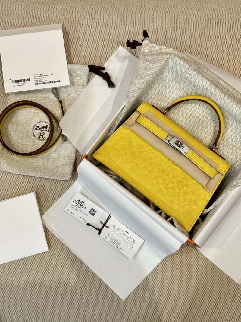 Hermès Mini Kelly Epsom Amber & Gris Pearl Silver Hardware