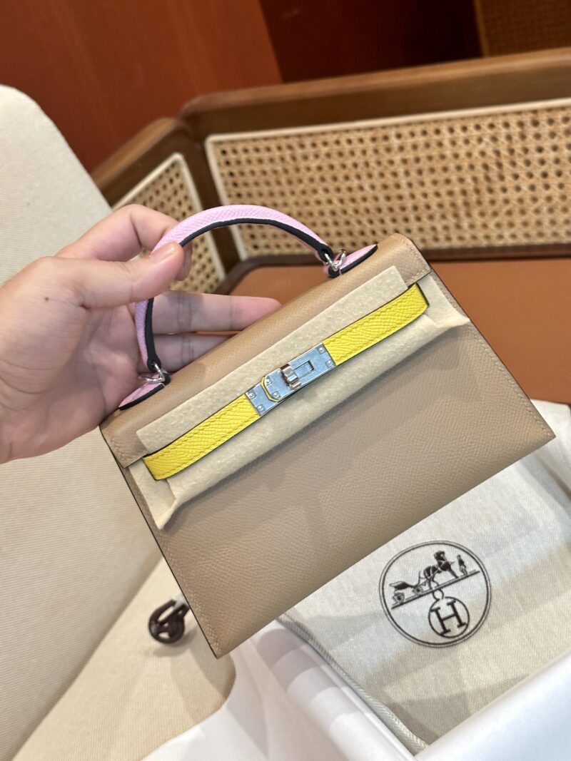 Hermès Mini Kelly Epsom Chai & Mauve Sylvestre & Jaune Citron Silver Hardware