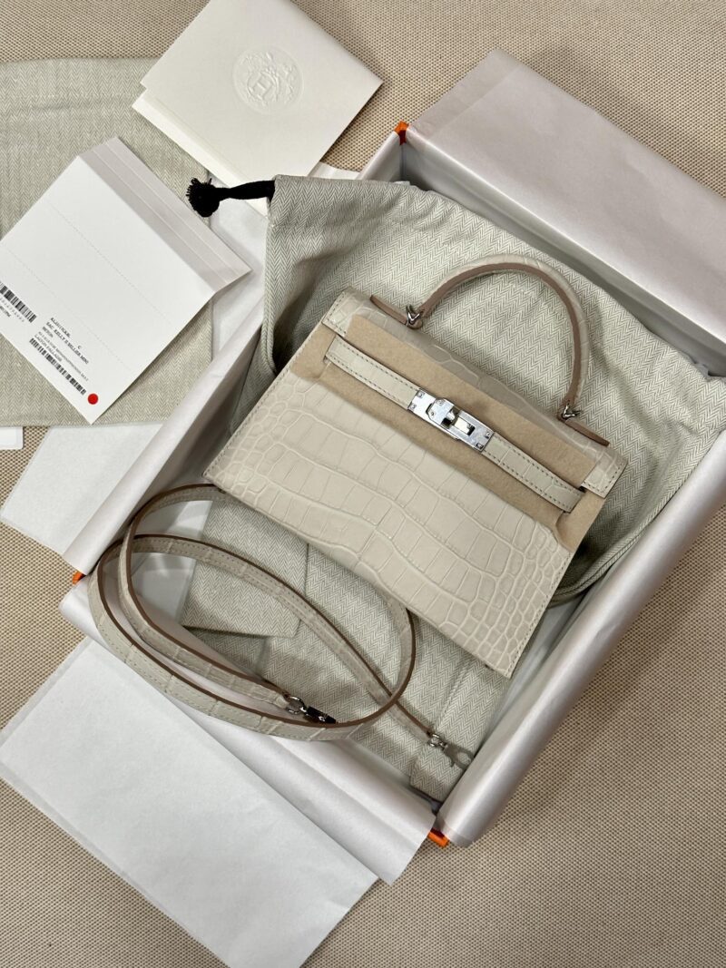 Hermès Mini Kelly Matte Alligator Beton Silver Hardware