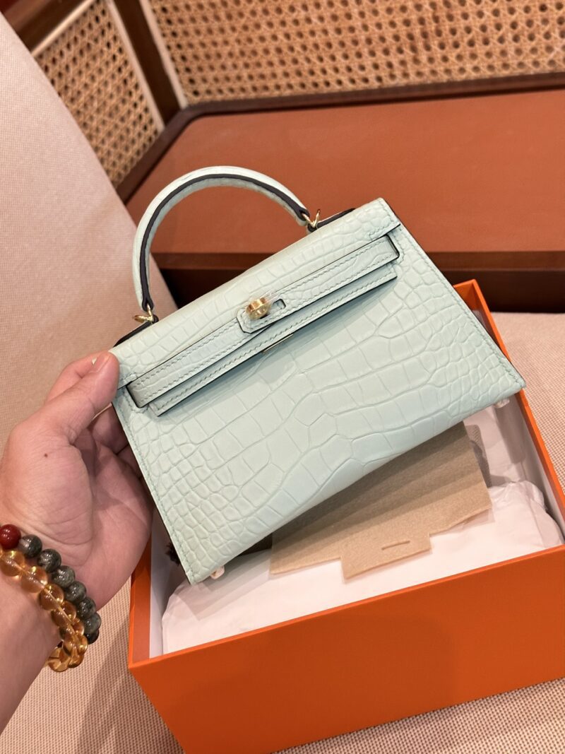 Hermès Mini Kelly Matte Crocodile Vert D'eau Gold Hardware