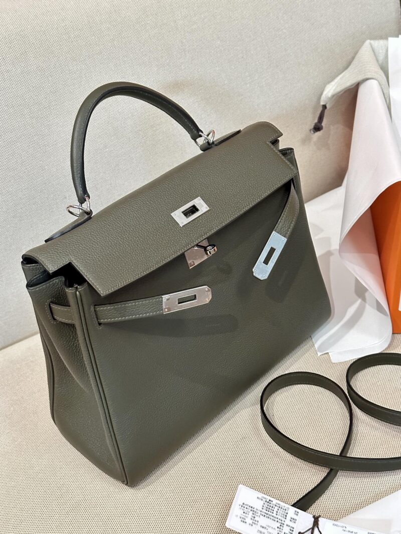 Hermès Kelly 32 Togo Vert Gris Silver Hardware - Image 5