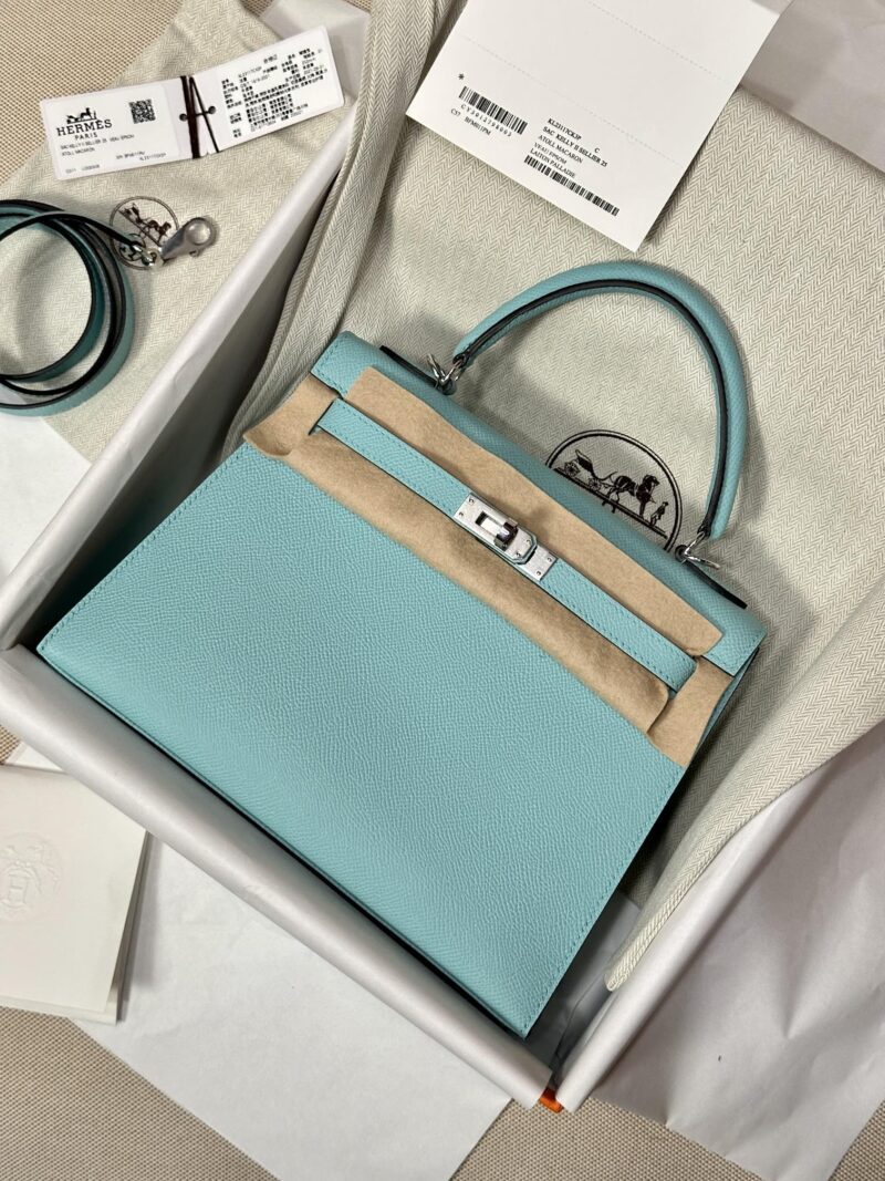 Hermès Kelly 25 Epsom Atoll Silver Hardware - Image 2