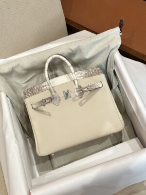 Hermès Birkin 25 Himalaya, Nata Crocodile, Togo Palladium Hardware