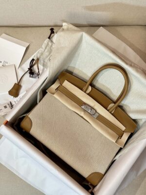 Hermès Birkin 30 Biscuit, Canvas Beige Togo Palladium Hardware
