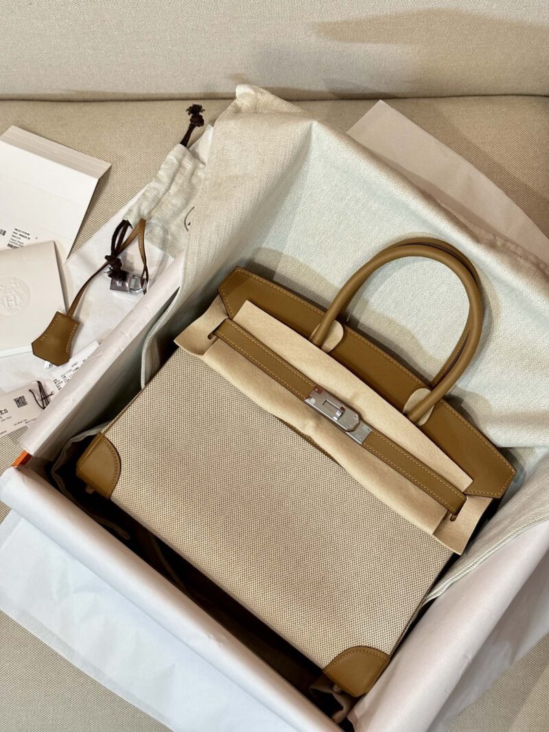 Hermès Birkin 30 Biscuit, Canvas Beige Togo Palladium Hardware