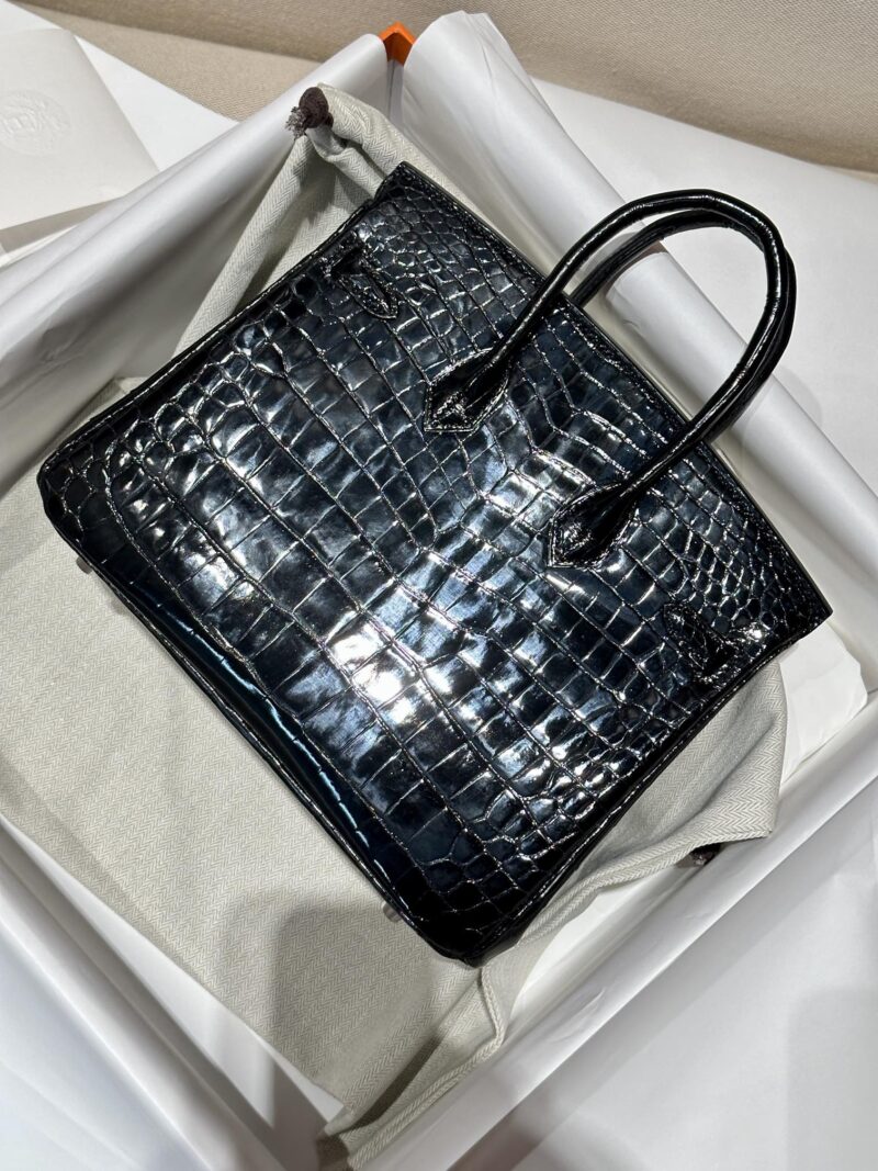 Hermès Birkin 25 Noir Shiny Crocodile Palladium Hardware - Image 2