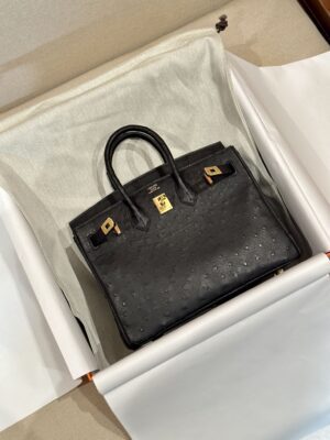 Hermès Birkin 25 Noir, Gold Ostrich Gold Hardware