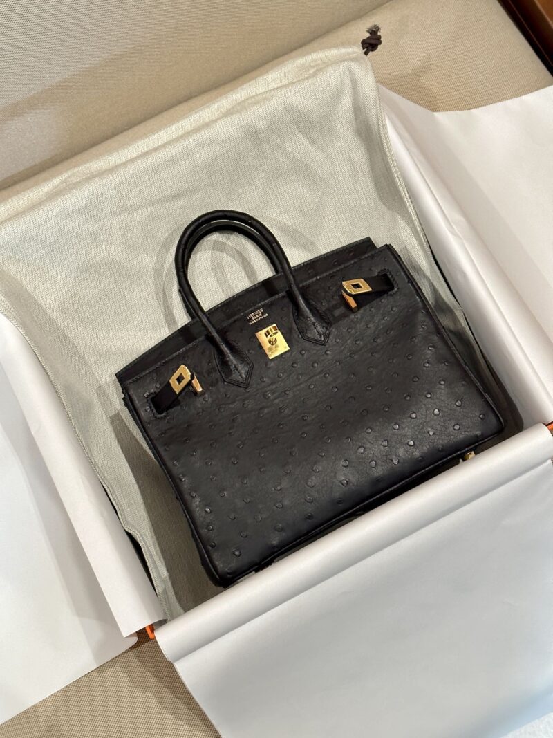 Hermès Birkin 25 Noir, Gold Ostrich Gold Hardware