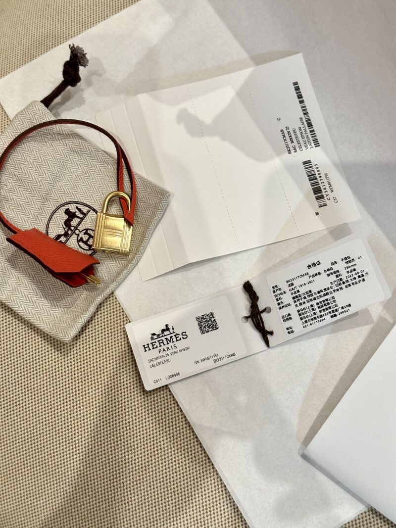 Hermès Birkin 25 Blue Celeste, Feu Orange Epsom Gold Hardware - Image 12