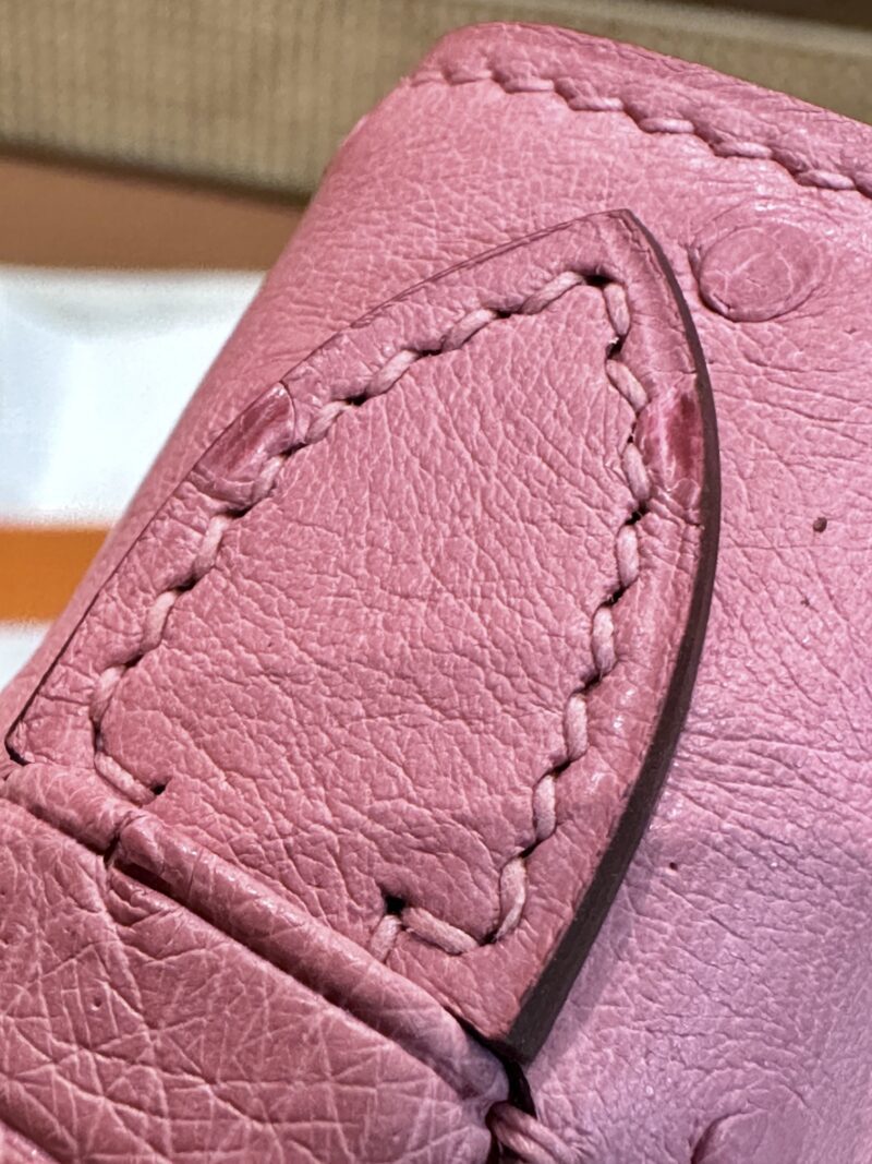 Hermès Kelly Pochette Rose Bubble Ostrich Palladium Hardware