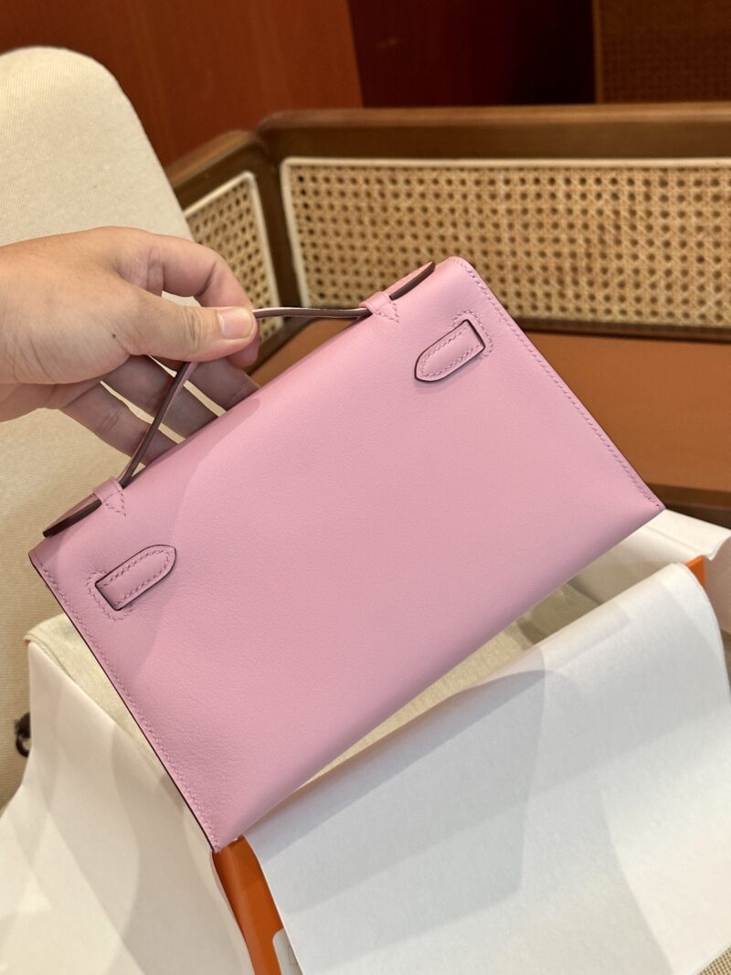 Hermès Kelly Pochette Mauve Sylvestre, Silver Swift Palladium Hardware