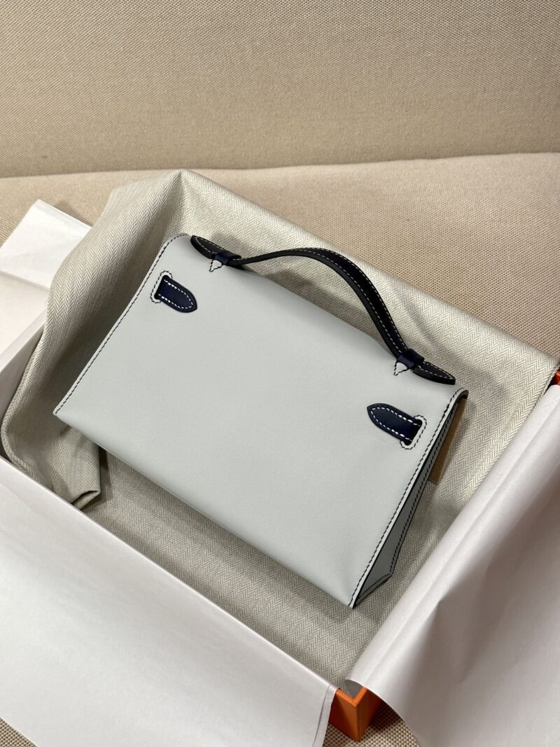 Hermès Kelly Pochette Blue Brume, Blue Navy Swift Palladium Hardware