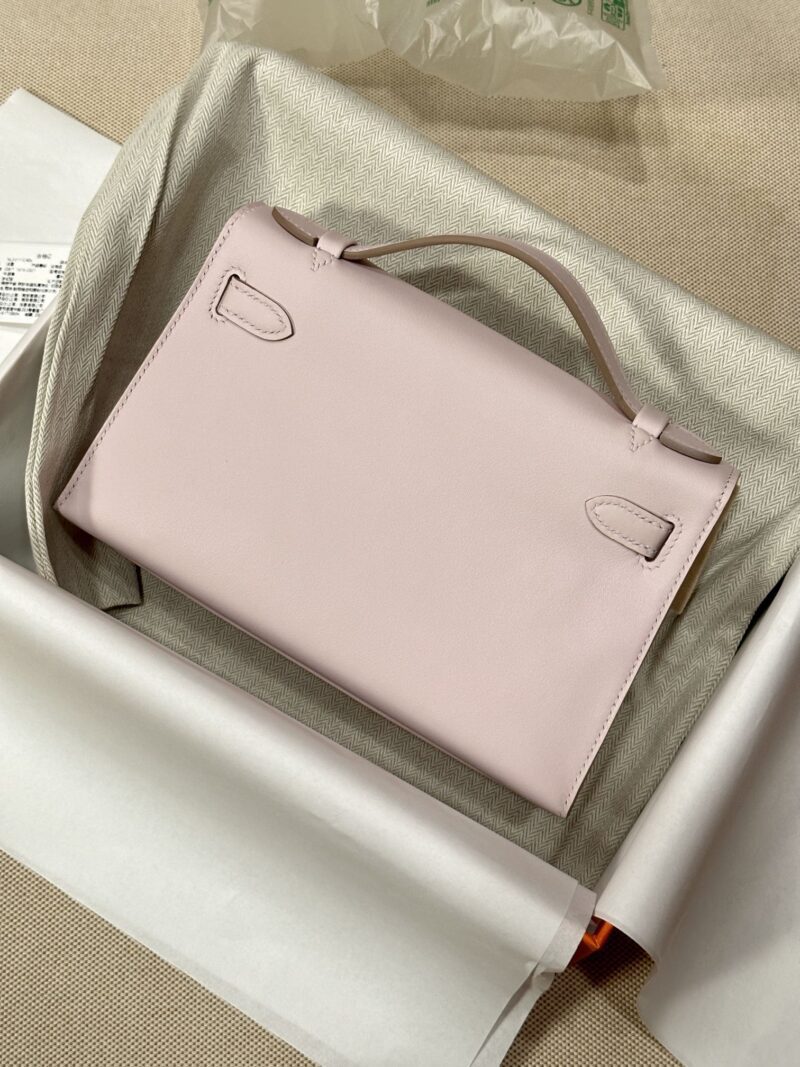 Hermès Kelly Pochette Mauve Pale Swift Palladium Hardware