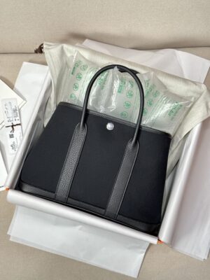 Hermès Garden Party 30 Canvas & Togo Noir Silver Hardware