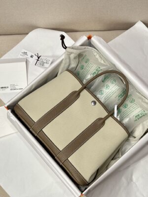 Hermès Garden Party 30 Canvas & Togo Beton & Etoupe Silver Hardware