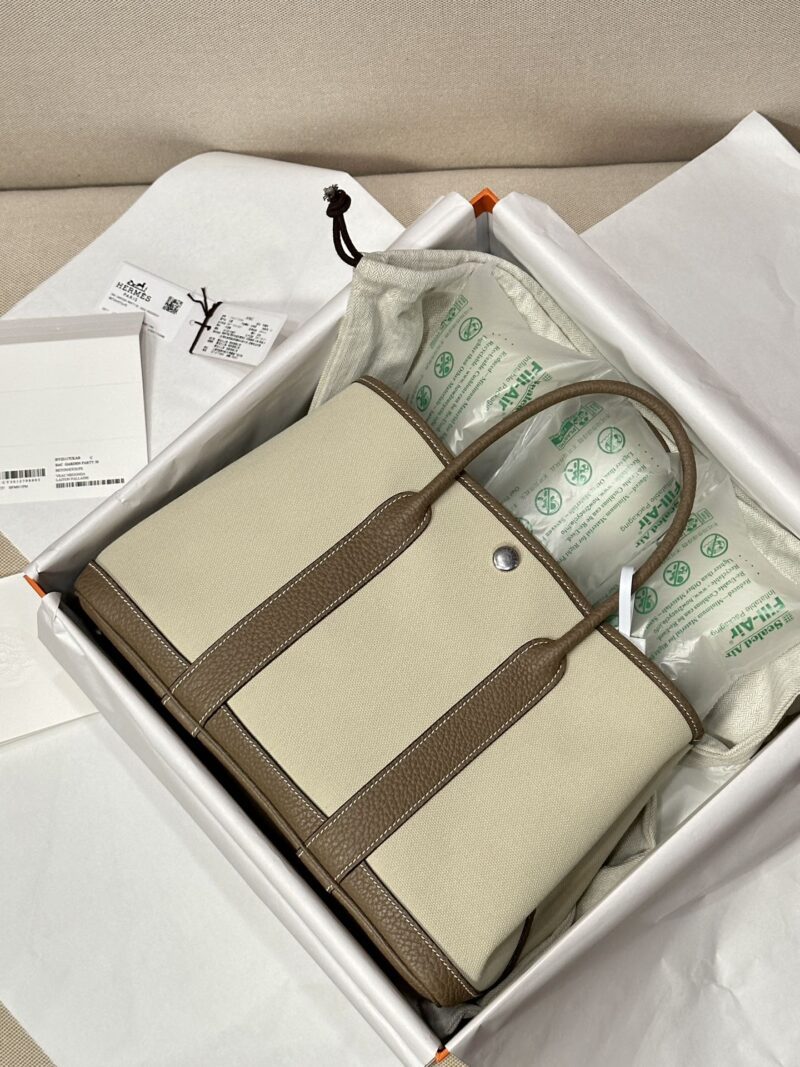Hermès Garden Party 30 Canvas & Togo Beton & Etoupe Silver Hardware