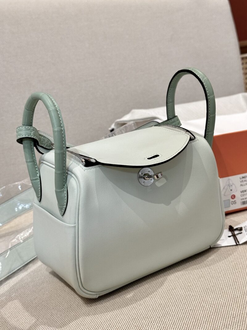 Hermès Mini Lindy 19 Swift & Crocodile Vert Fizz Silver Hardware - Image 5
