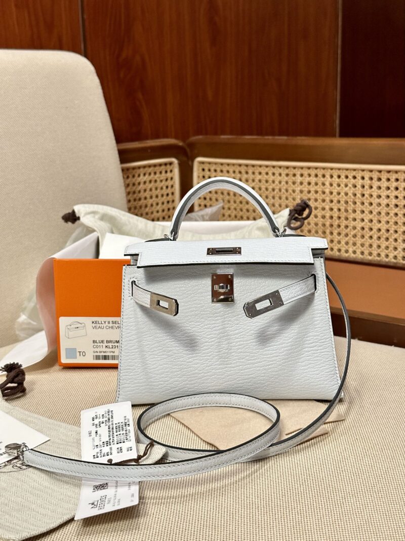 Hermès Mini Kelly Chevre Blue Brume Silver Hardware - Image 5