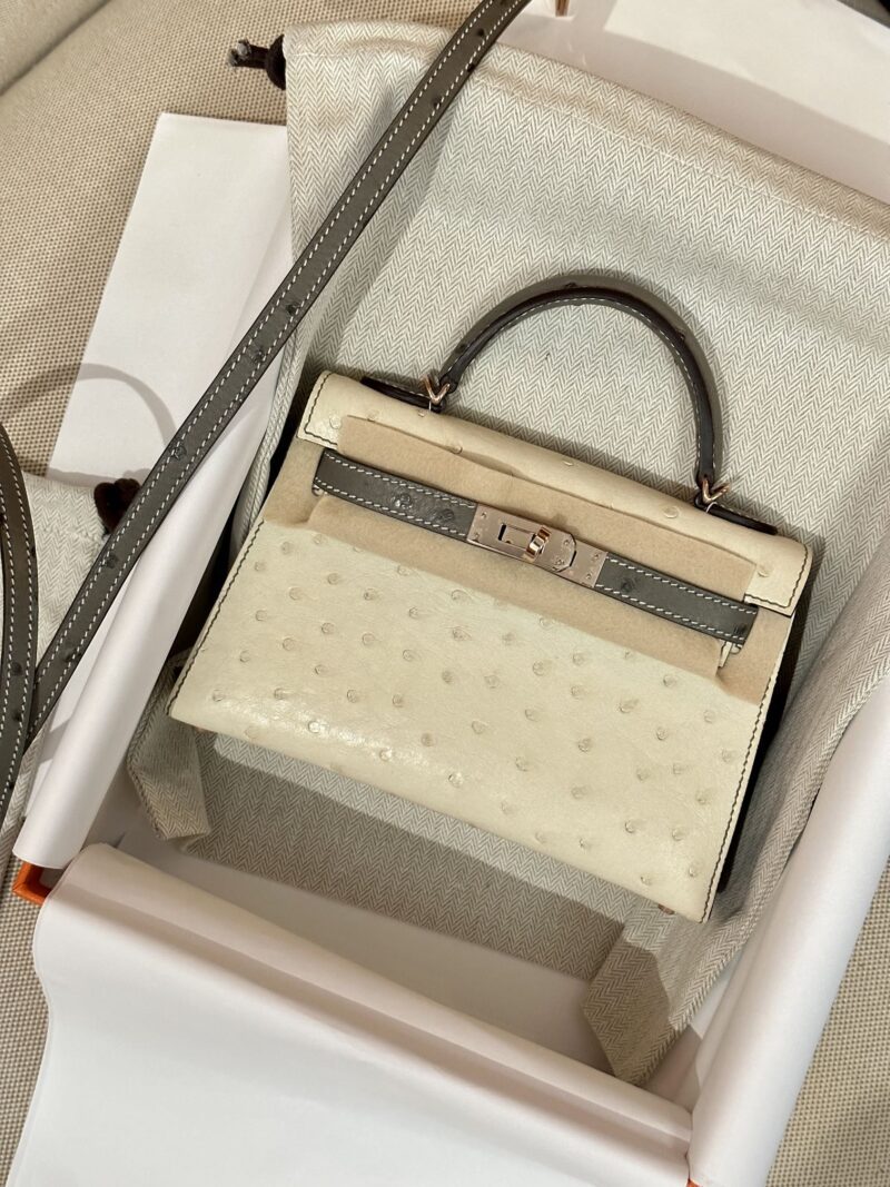 Hermès Mini Kelly 19 Ostrich Beton & Gris Asphalt Gold Hardware - Image 2