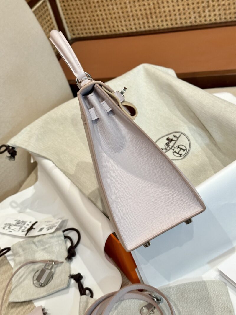 Hermès Kelly 25 Epsom Mauve Silver Hardware - Image 7