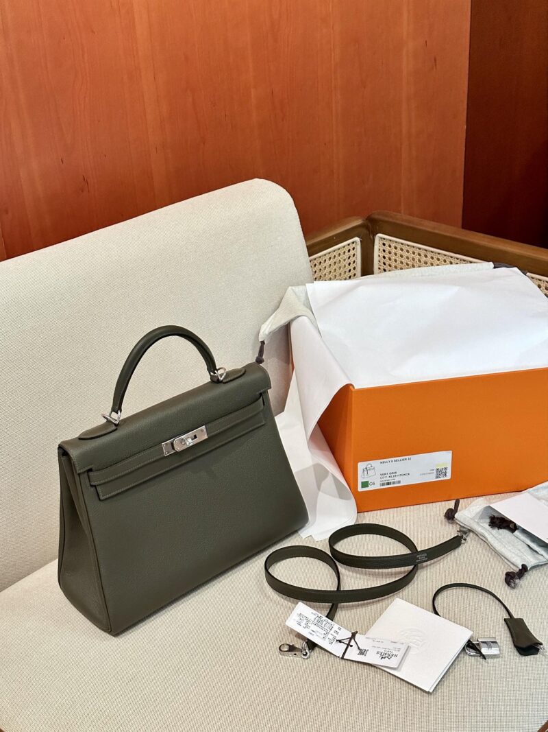 Hermès Kelly 32 Togo Vert Gris Silver Hardware - Image 2