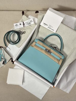 Hermès Kelly 25 Epsom Atoll Silver Hardware