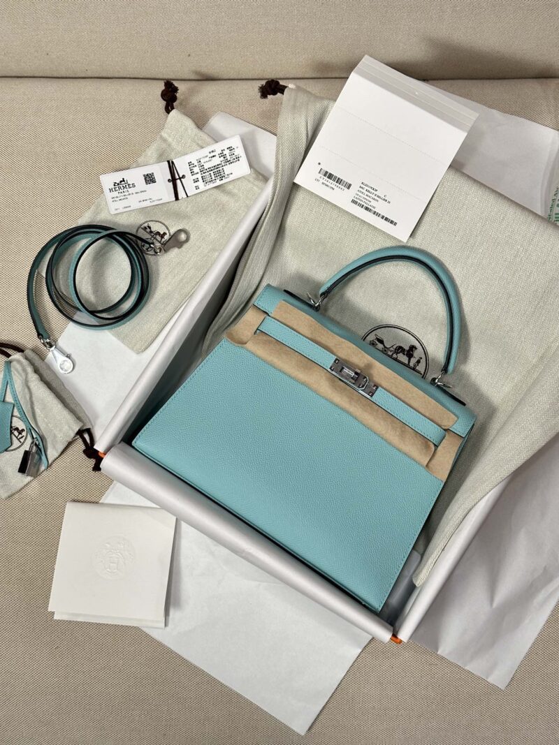 Hermès Kelly 25 Epsom Atoll Silver Hardware